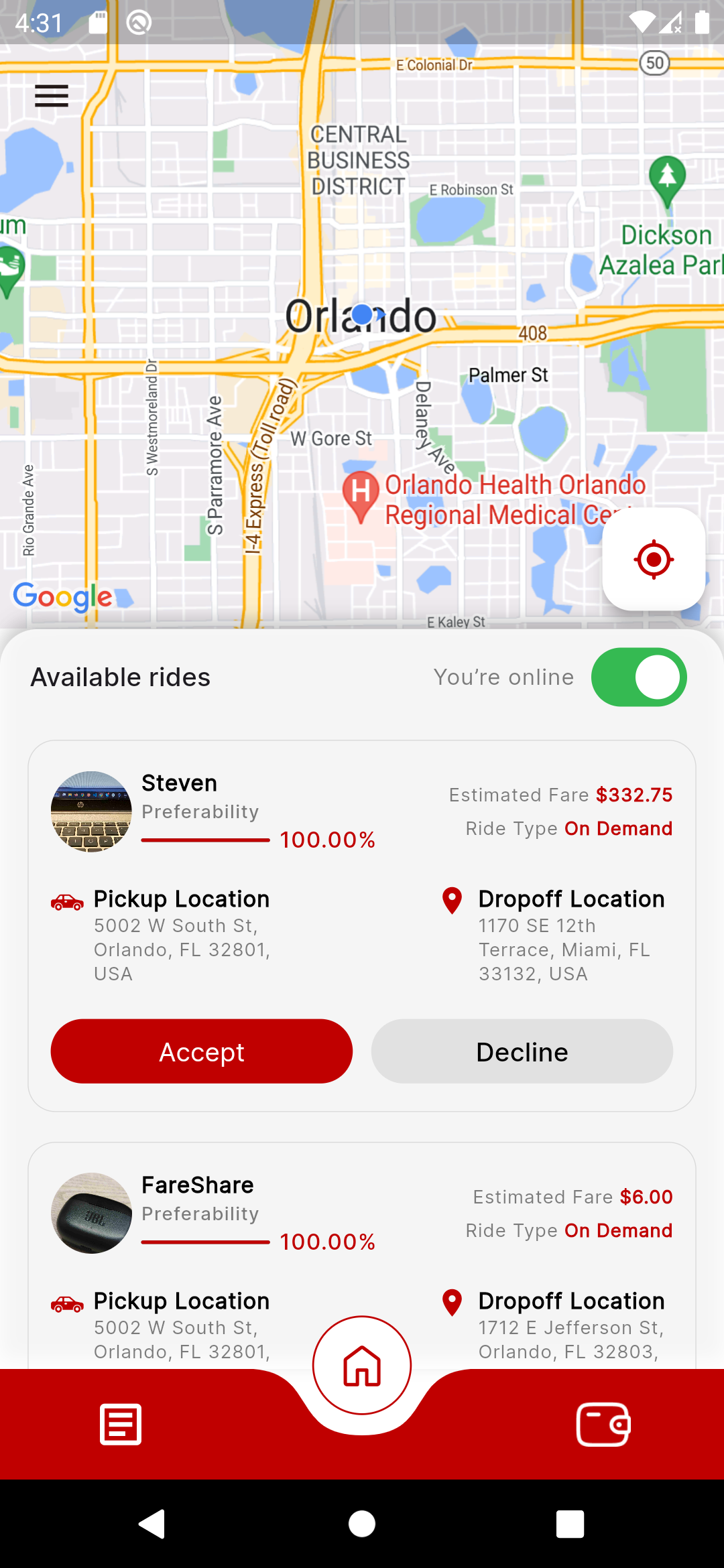 RideConnect screen 2